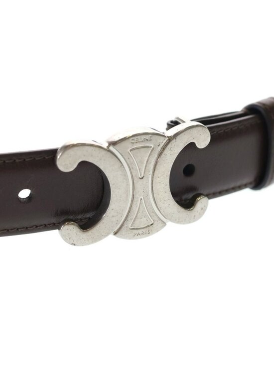 Celine Triomphe Buckle Leather Belt Silver Brown main image 4